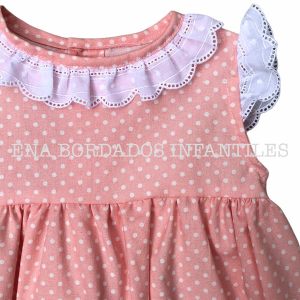 Vestido rosado puntos blancos tira bordada 6 meses