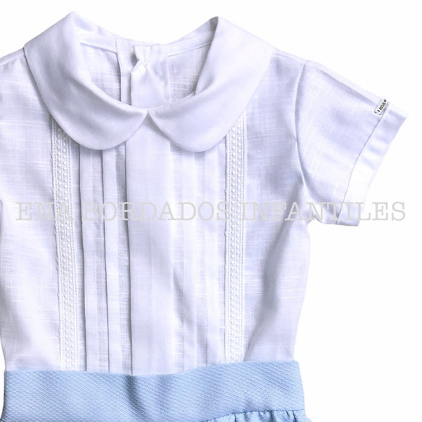 Camisa alforzas y tira bordada short piqué español 12 meses