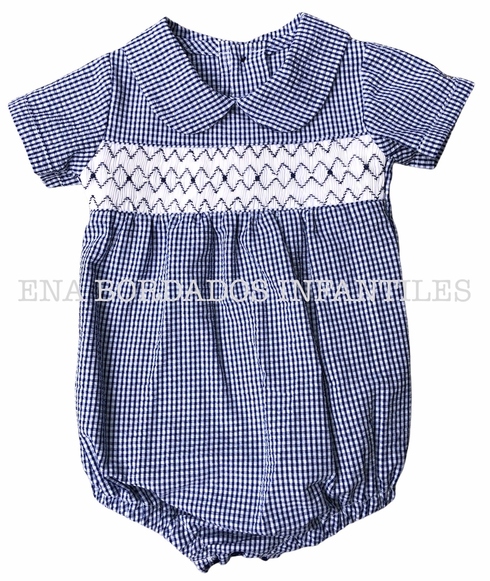 Mameluco seersucker azul panal 9 meses