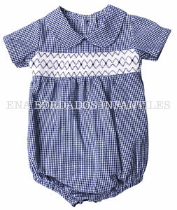Mameluco seersucker azul panal 9 meses