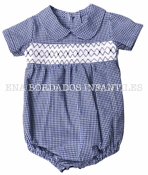 Mameluco seersucker azul panal 9 meses