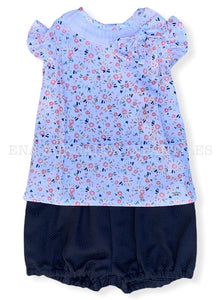 Blusa flores con short piqué azul 6 meses