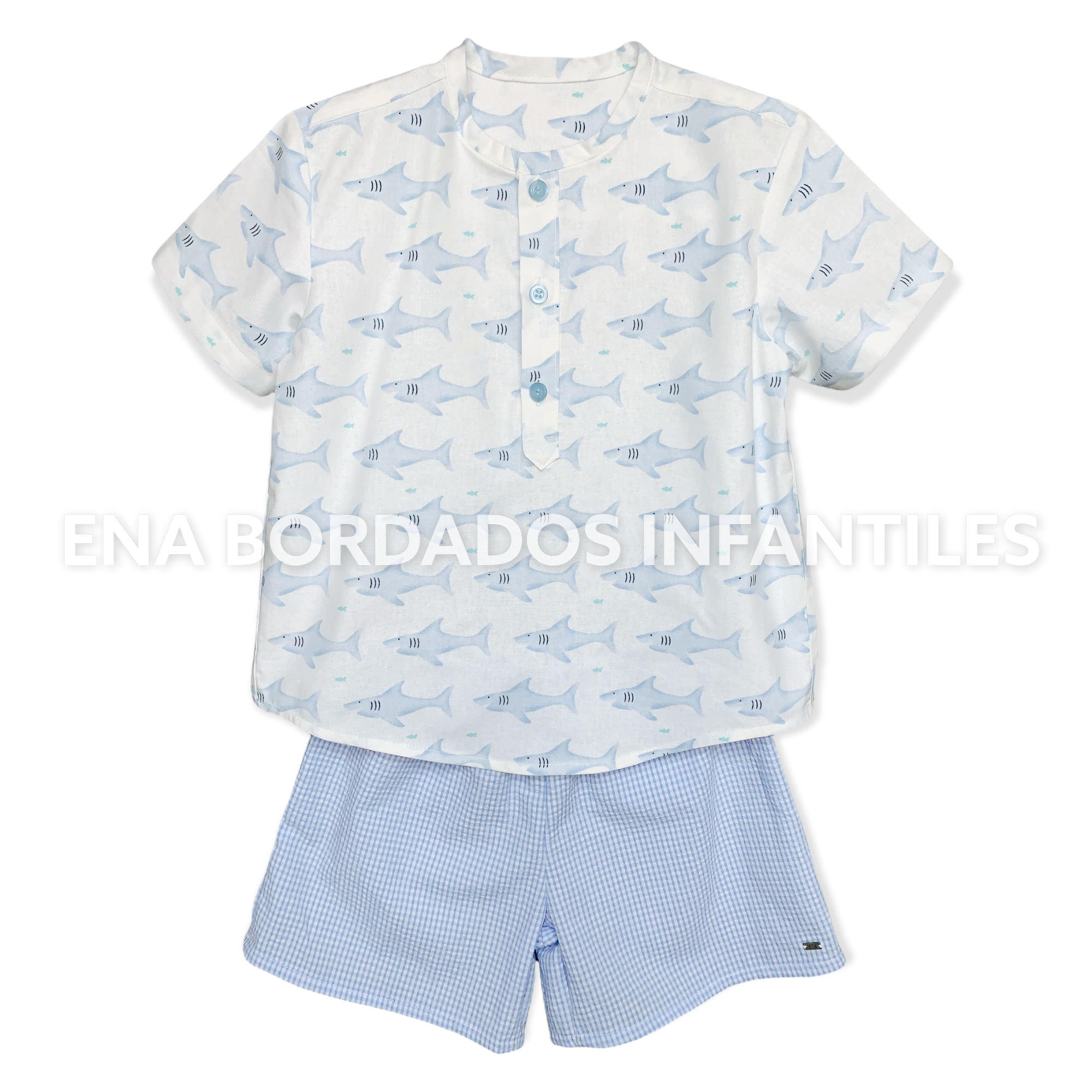 Camisa tiburones con short seersucker celeste
