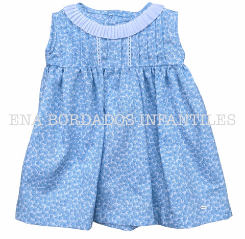 Vestido piqué flores celeste overpli 9 meses