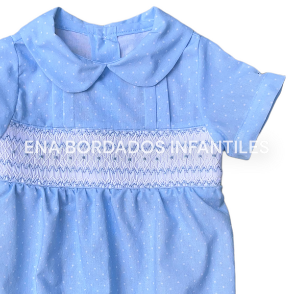 Mameluco celeste puntos blancos panal