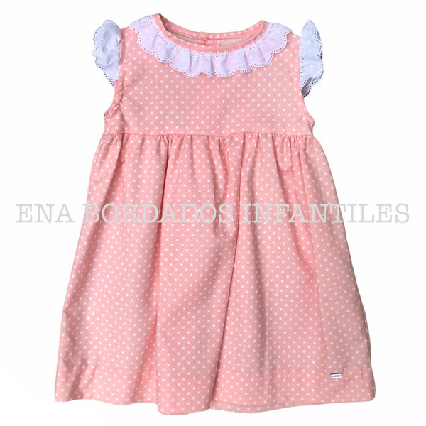 Vestido rosado puntos blancos tira bordada 6 meses