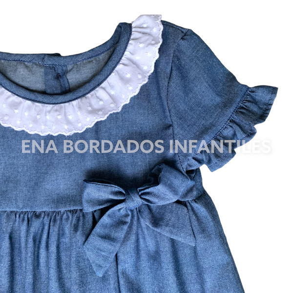 Vestido jeans tira bordada