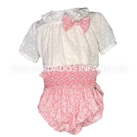 Blusa plumeti con calzón panal rosado