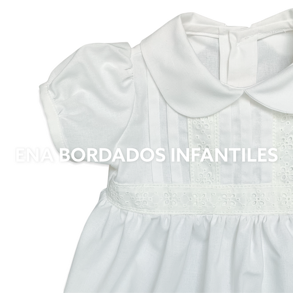 Vestido blanco con tira bordada crema