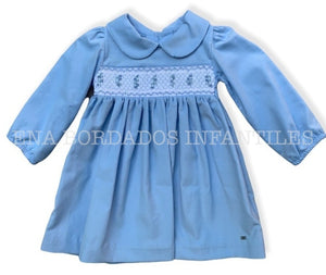 Vestido corduroy celeste panal manga larga 9 meses