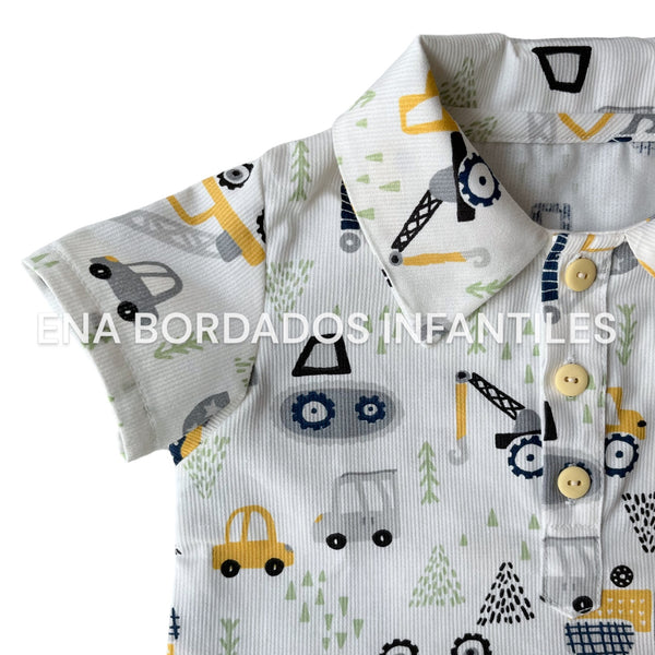 Camisa construcción short piqué azul