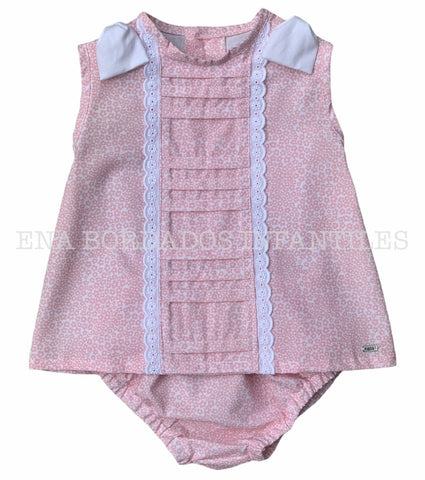 Blusa alforzas flores rosadas con tira bordada 6 meses