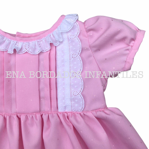 Vestido brillantina rosada tira bordada 9 meses