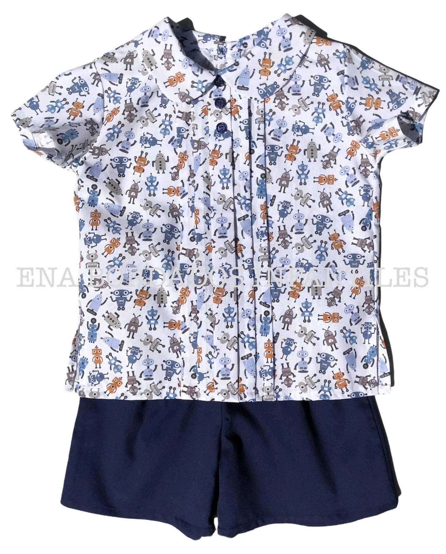 Camisa alforzas robots con short piqué