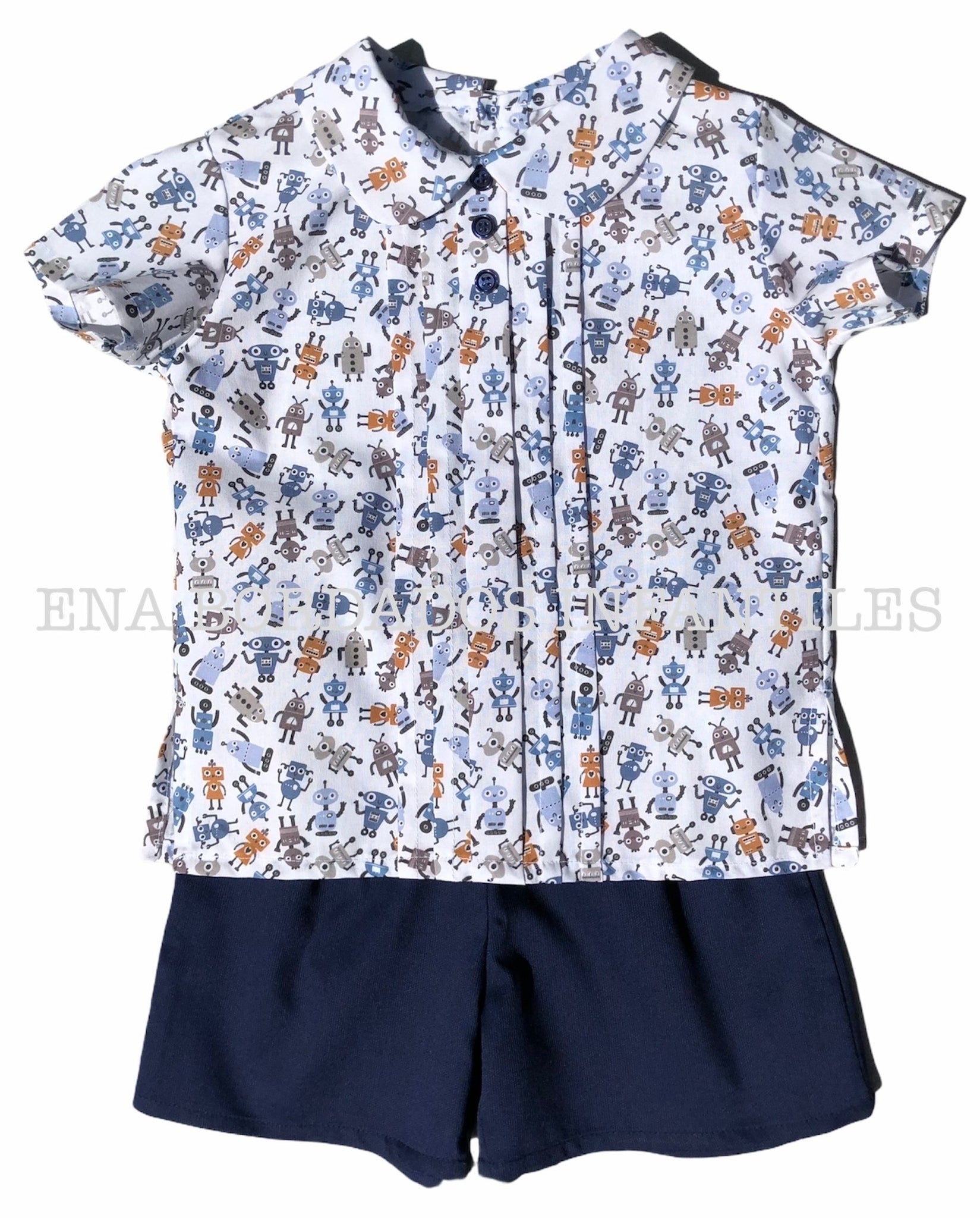 Camisa alforzas robots con short piqué