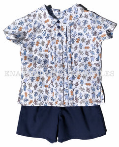 Camisa alforzas robots con short piqué