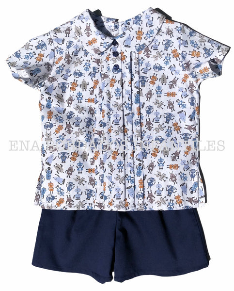 Camisa alforzas robots con short piqué