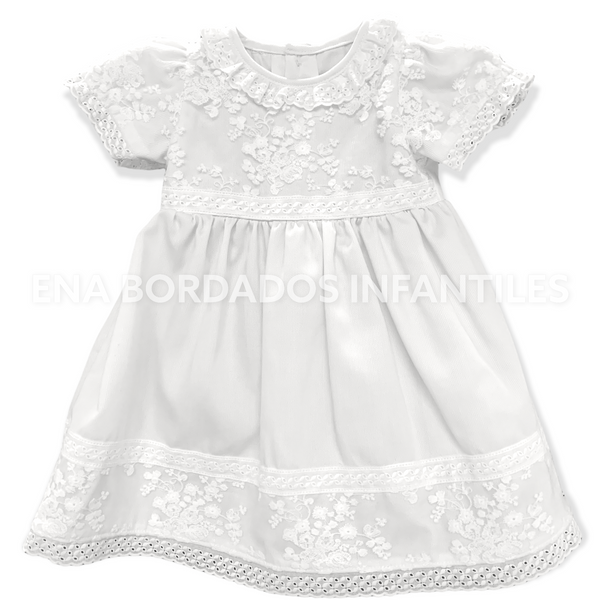 Vestido piqué blanco con tull bordado tira bordada 9 meses