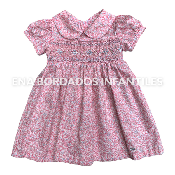 Vestido flores rosadas y celestes panal