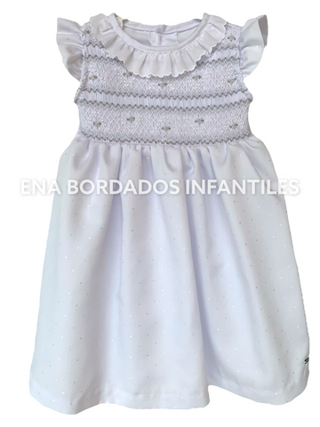 Vestido piqué brillantina blanco panal