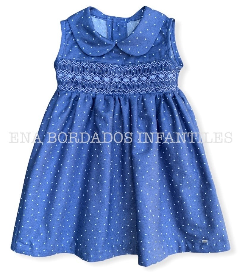 Vestido azul puntos blancos panal