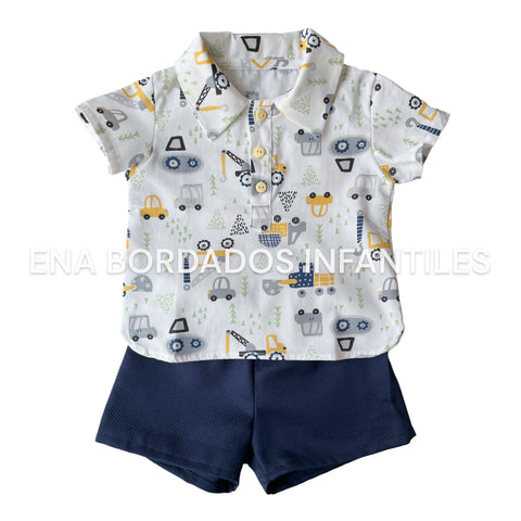 Camisa construcción short piqué azul