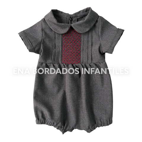 Mameluco gris para niño con panal ocre